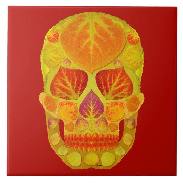 Aspen Leaf Skull 13 Tile (Front)