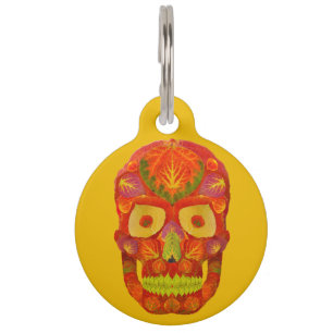 Aspen Leaf Skull 16 Pet Tag
