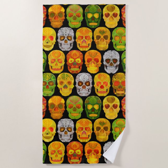 Aspen Leaf Skulls seamless pattern 2018 Beach Towel (Front)