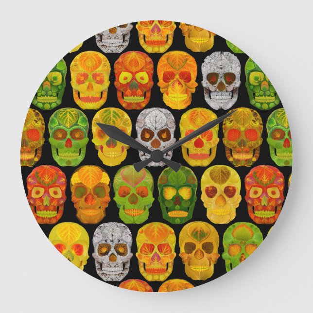 Aspen Leaf Skulls seamless pattern 2018 Large Clock (Front)