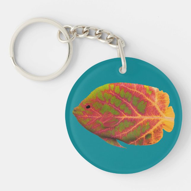 Aspen Leaf Tropical Fish 1 Key Ring (Front)