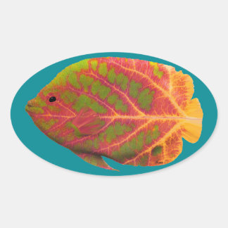 Aspen Leaf Tropical Fish 1 Oval Sticker