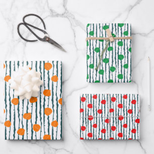 Aspen Leaves and Tree Bark Fall Orange Red Green Wrapping Paper Sheet