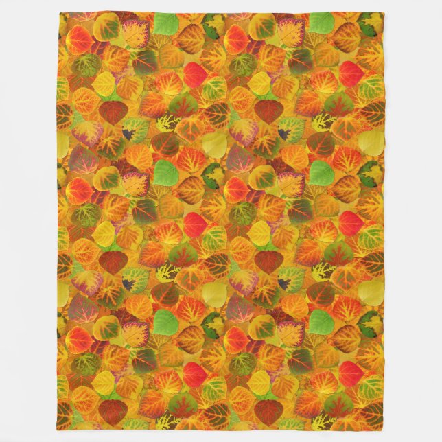 Aspen Leaves Collage Solid Medley 1 Fleece Blanket (Front)