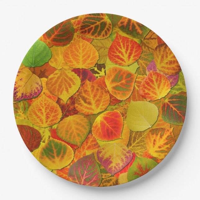 Aspen Leaves Collage Solid Medley 1 Paper Plate (Front)