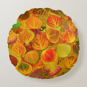 Aspen Leaves Collage Solid Medley 1 Round Cushion