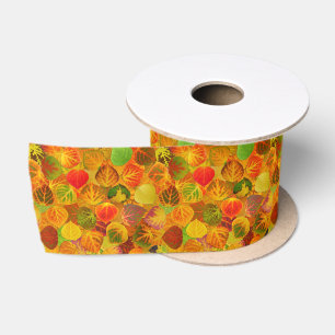 Aspen Leaves Collage Solid Medley 1 Satin Ribbon