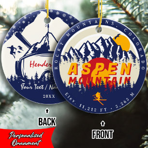 Aspen Mountain Colorado Vintage Ski Souvenirs Ceramic Tree Decoration
