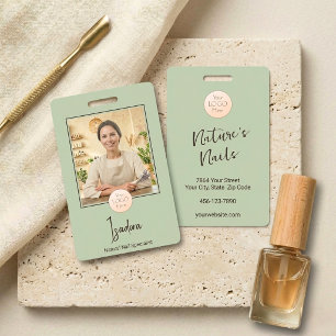 Aspen Sage Green Photo Logo Nail Specialist ID Badge