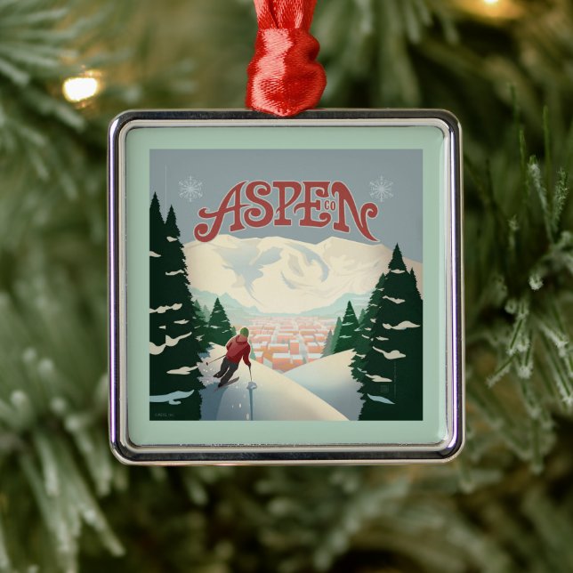 Aspen Skier | Colorado Metal Tree Decoration (Tree)