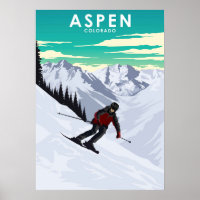 Aspen Skiing Travel Illustration