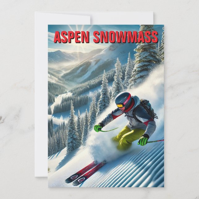 Aspen Snowmass Skier Skiing Holiday Card (Front)