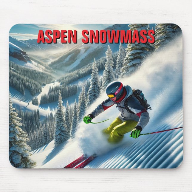 Aspen Snowmass Skier Skiing Mouse Mat (Front)
