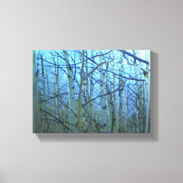 Aspen tree blue backlight canvas wrap print (Front)