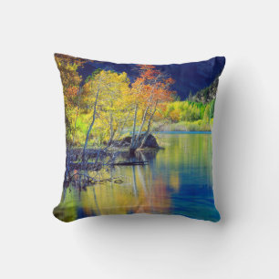 Aspen tree in autumn reflecting in Grant Lake Cushion