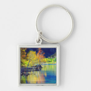 Aspen tree in autumn reflecting in Grant Lake Key Ring
