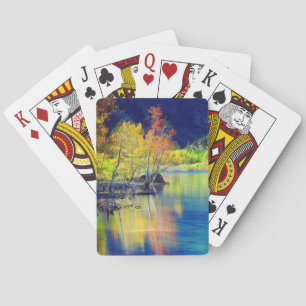 Aspen tree in autumn reflecting in Grant Lake Playing Cards