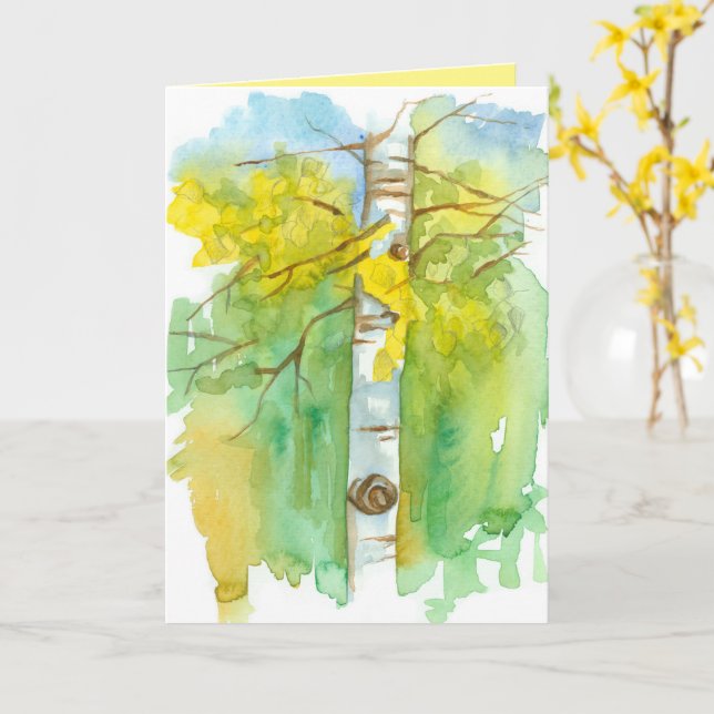 Aspen Tree Wishing You A Wonderful Autumn Season  Card (Yellow Flower)