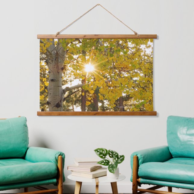 Aspen Tree With Yellow Fall Foliage And Sunburst Hanging Tapestry (Living Room)
