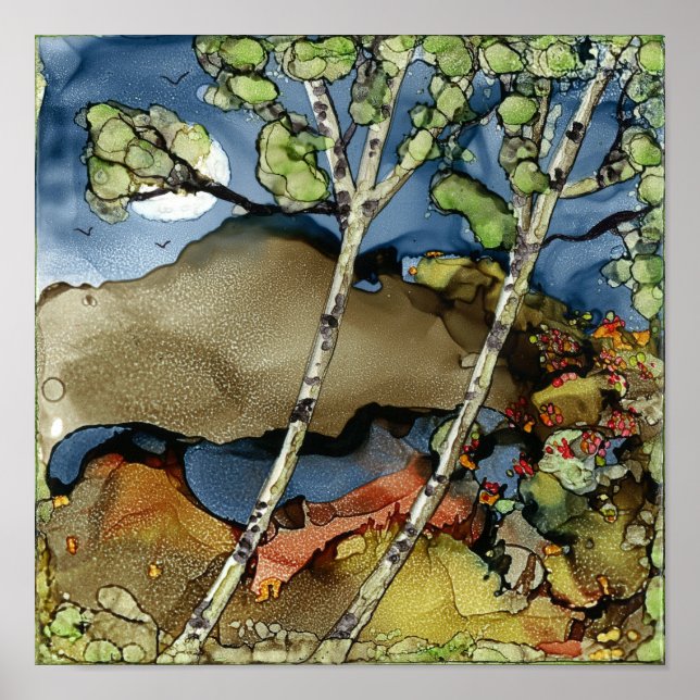 Aspen Trees and a Lake Poster 12X12" (Front)