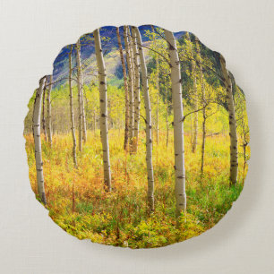 Aspen Trees in Autumn in the Rockies Round Cushion