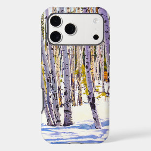 Aspen Trees in Sunlit Snowy Forest