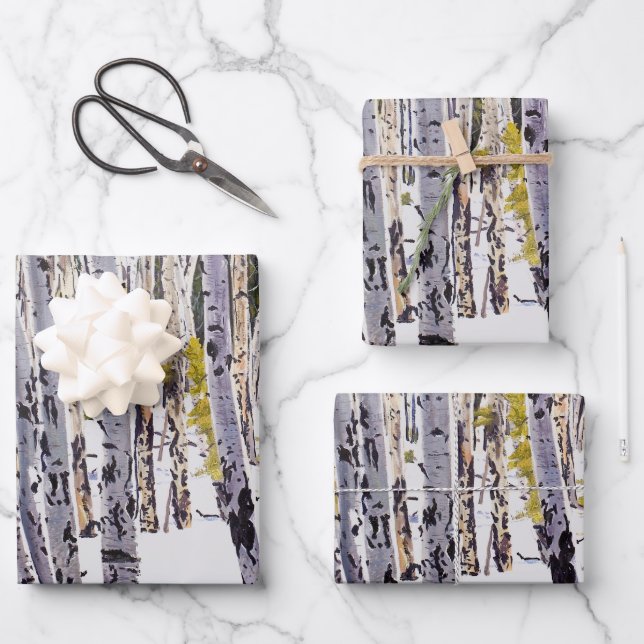 Aspen Trees in the Forest Wrapping Paper Sheet (Front)