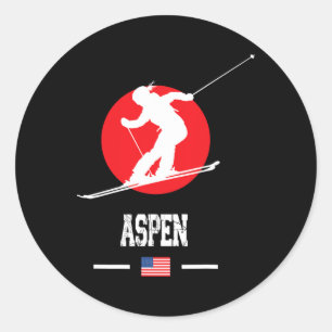 Aspen Usa Ski Resort Rocky Mountains American Skii Classic Round Sticker