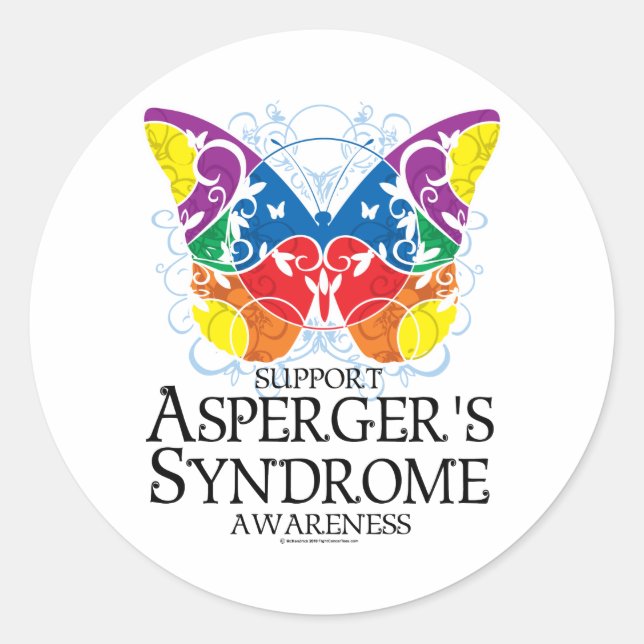 Asperger's Syndrome Butterfly Classic Round Sticker (Front)