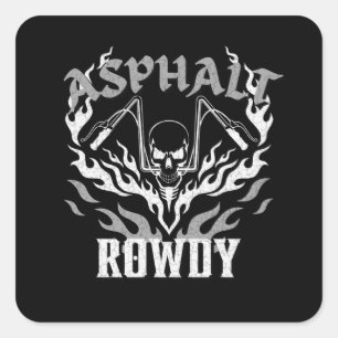 Asphalt Rowdy Motorcycle Biker Skull Tribal Flame Square Sticker