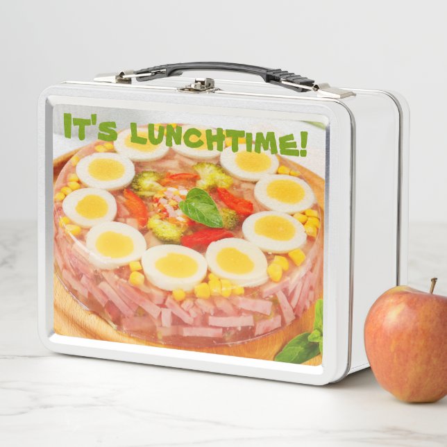 Aspic Ham Gelatin Salad 1970s Style Cooking Metal Lunch Box (In Situ)