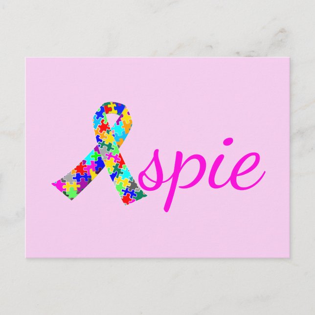 Aspie Cute Pink Asperger Syndrome Ribbon Postcard (Front)