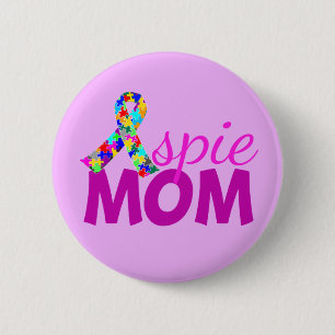 Aspie Mum Pretty Pink Ribbon Asperger Mothers Day 6 Cm Round Badge