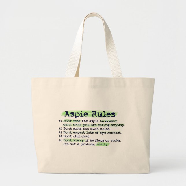 "Aspie Rules" Canvas Totebag Large Tote Bag (Front)