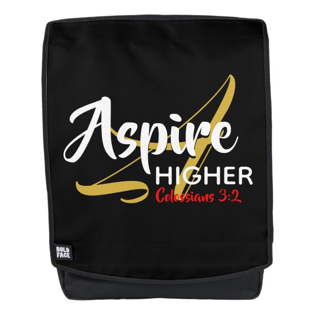 ASPIRE HIGHER Inspirational Christian Black Backpack (Front)