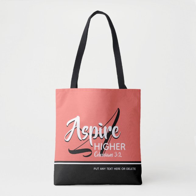 ASPIRE HIGHER Inspirational Christian CORAL Tote Bag (Front)
