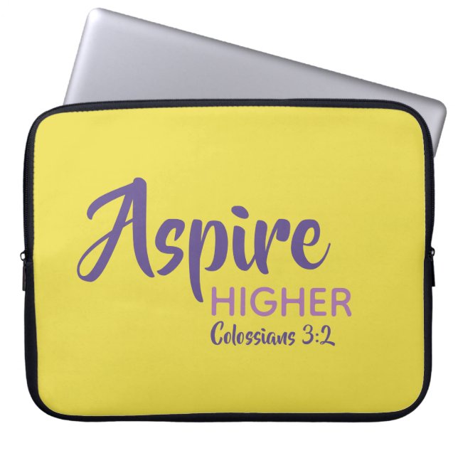 ASPIRE HIGHER Inspirational Christian Yellow Laptop Sleeve (Front)