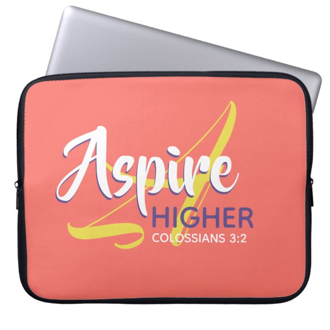 ASPIRE HIGHER Inspirational Coral Christian Laptop Sleeve (Front)
