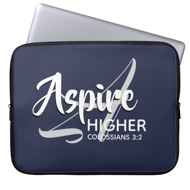 ASPIRE HIGHER Inspirational NAVY Christian Laptop Sleeve (Front)
