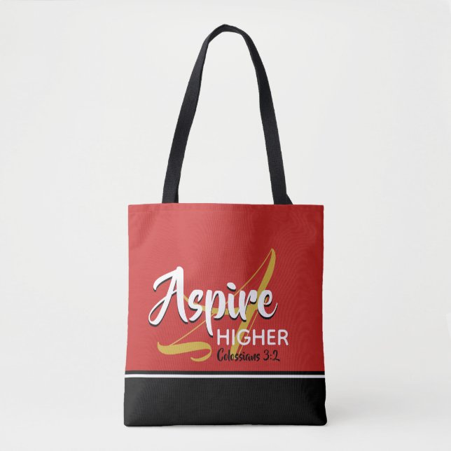 ASPIRE HIGHER Inspirational Scripture Christian Tote Bag (Front)