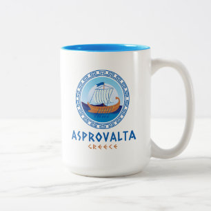 Asprovalta, Greece Greek Ship Design Two-Tone Coffee Mug