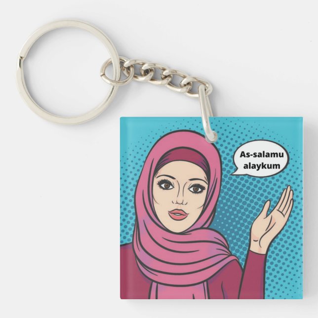 Assalamu Alaykum - Muslim Girl in Hijab  Key Ring (Front)
