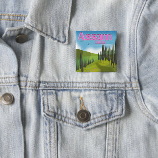 Assam India travel poster print. 15 Cm Square Badge