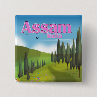 Assam India travel poster print. 15 Cm Square Badge