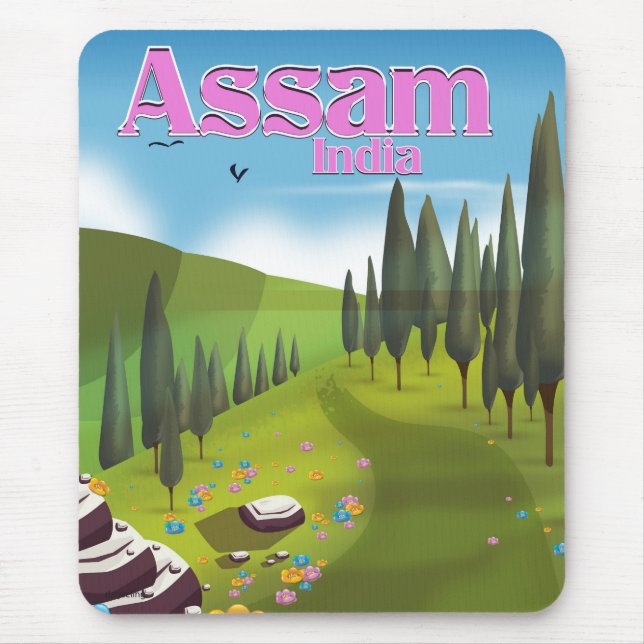 Assam India travel poster print. Mouse Mat (Front)