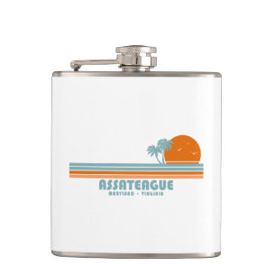 Assateague Island Maryland Virginia Sun Palm Trees Hip Flask