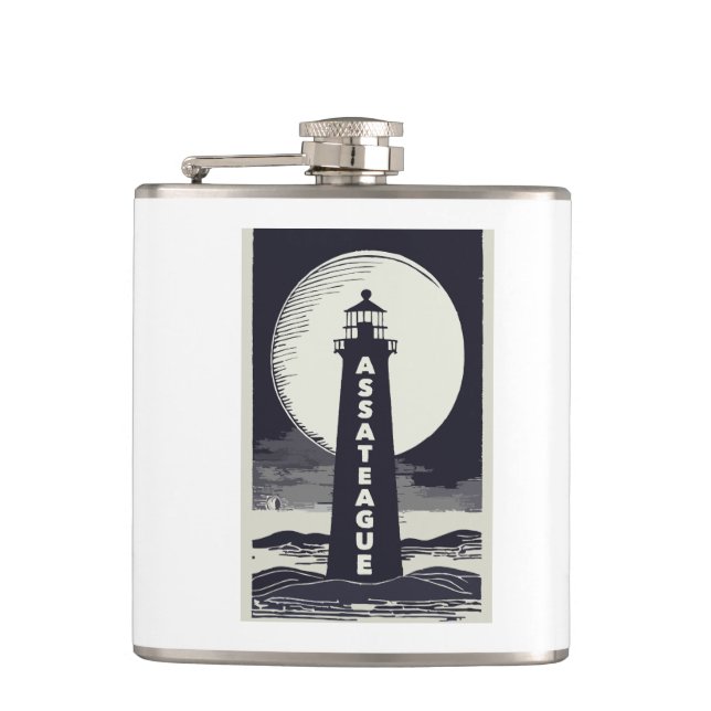Assateague Lighthouse Virginia Moon Hip Flask (Front)