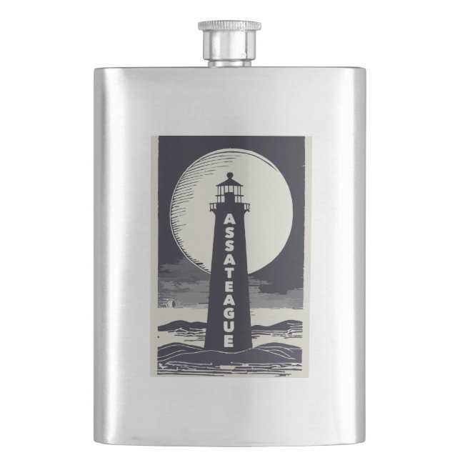 Assateague Lighthouse Virginia Moon Hip Flask (Front)