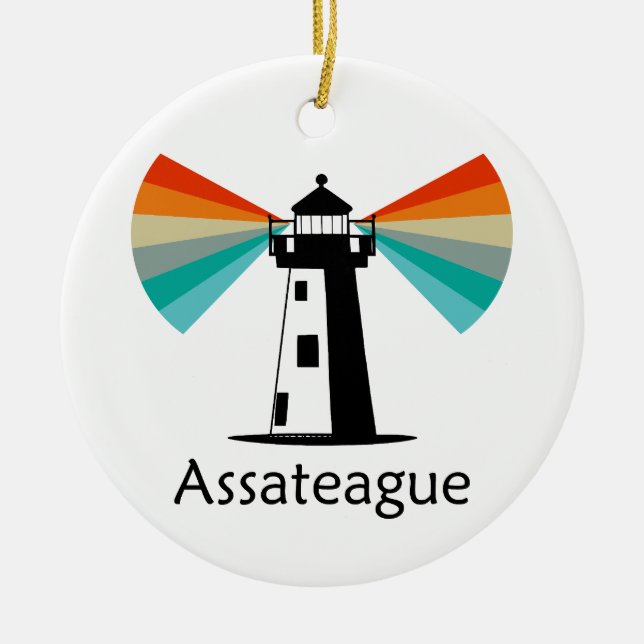 Assateague Virginia Lighthouse Rainbow Ceramic Tree Decoration (Front)