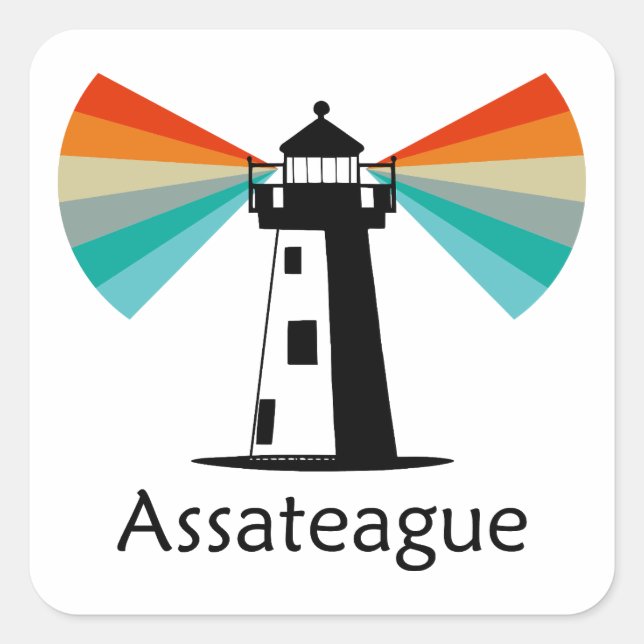 Assateague Virginia Lighthouse Rainbow Square Sticker (Front)